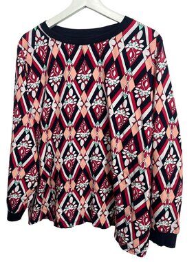 Crown & Ivy Curvy Plus 3X Long Sleeve Blouse Blue Red Print Top